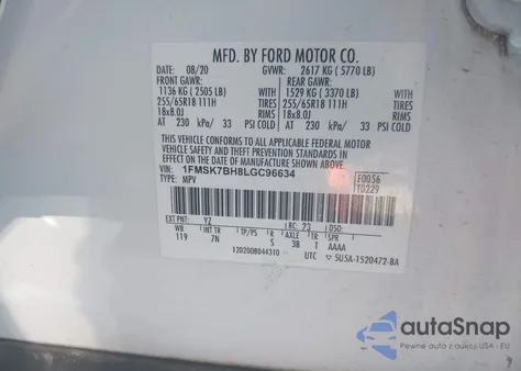 2020 Ford Explorer from USA, damaged, VIN 1FMSK7BH8LGC96634